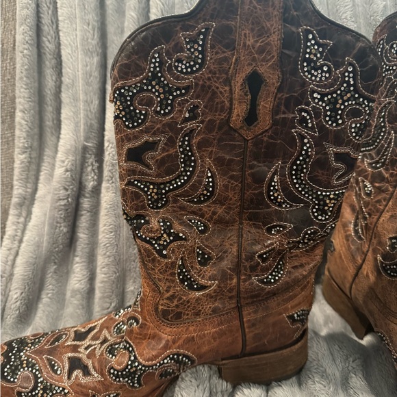 Woman’s Brown and Black Sequins Cowboy Boots Size 10M - Picture 3 of 9